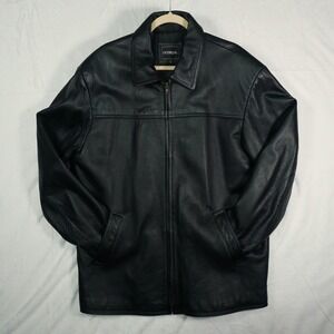 Vintage Outbrook Mens Soft Leather Bomber Jacket Large Black Aviator USAF TopGun
